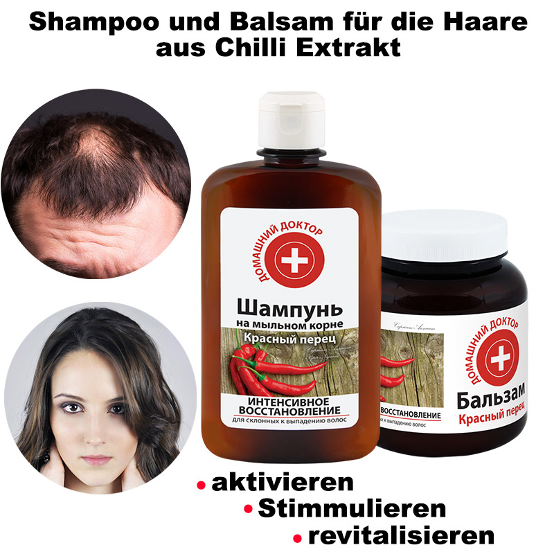 Haarpflege Set - Roter Pfeffer (Chili), intensive Regeneration, Shampoo + Balsam, Domaschnij Doktor